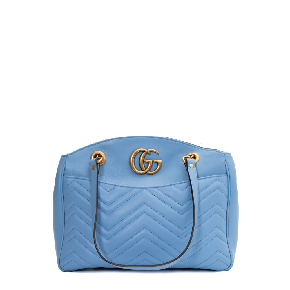 Sac GG Marmont Tote en cuir bleu Gucci - Seconde Main / Occasion – Vintega