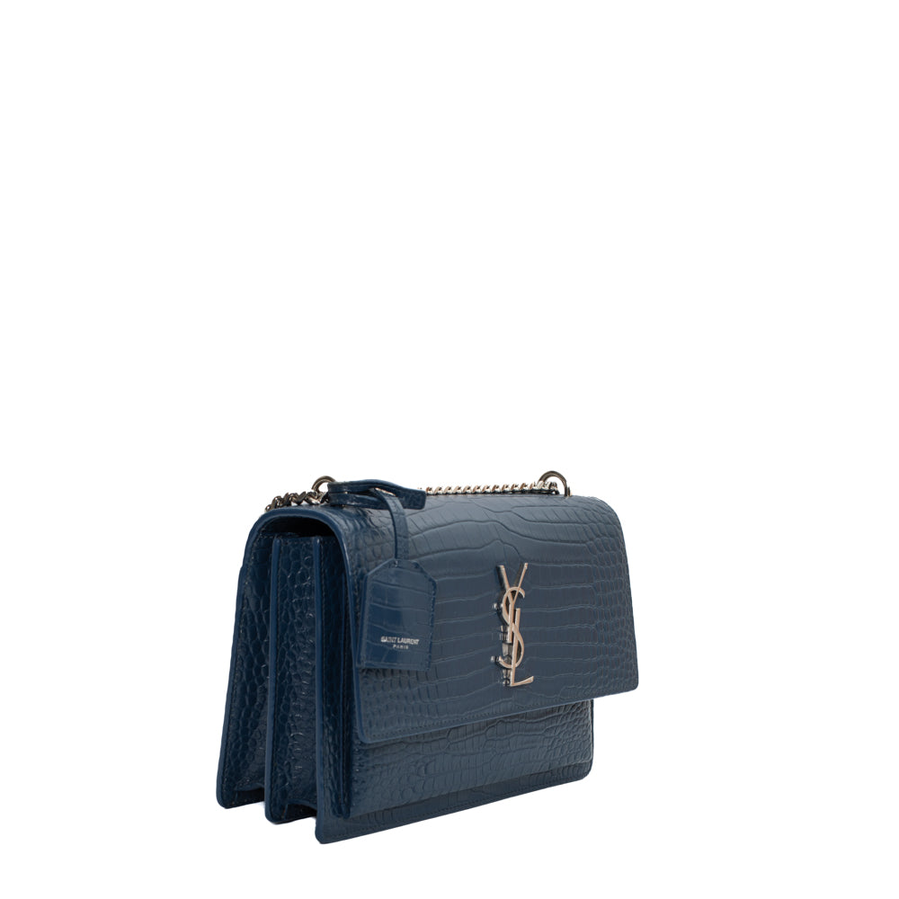 Sunset Medium bag in blue embossed leather Saint Laurent - Second