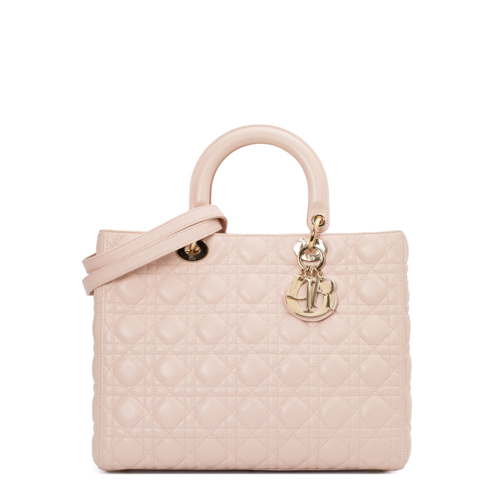 Lady Dior Große Tasche aus rosafarbenem Leder von Dior – Gebraucht