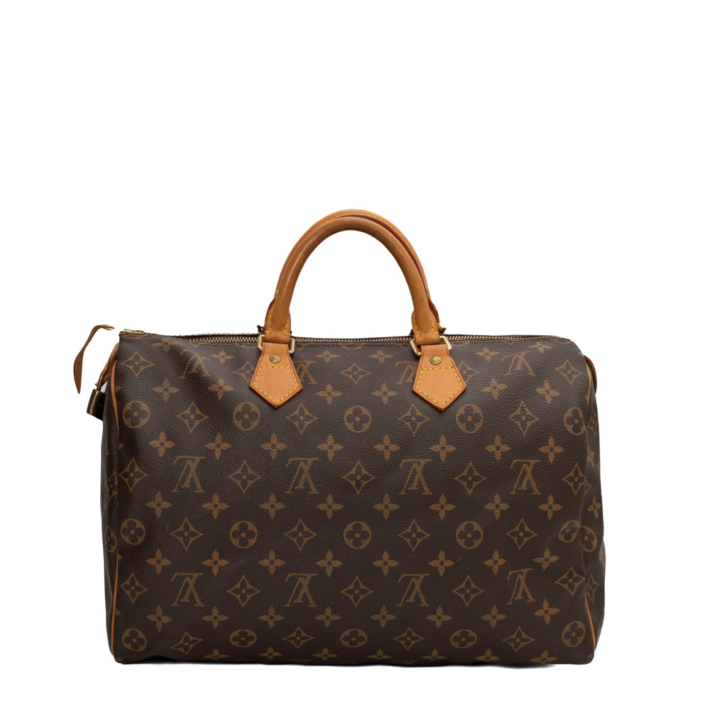 Customized Louis Vuitton Speedy 35 Wake Up ! Handbag in Brown Canvas, GHW