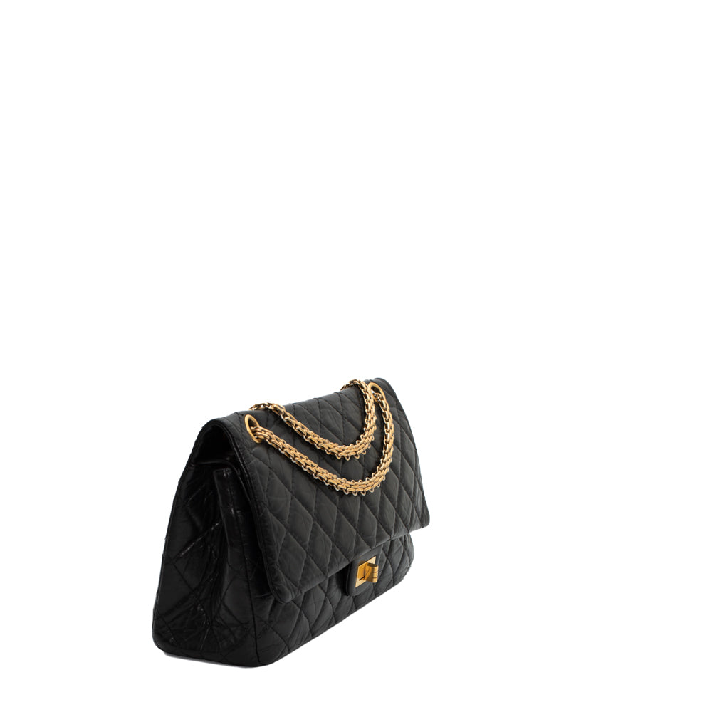 Chanel 2.55 Large bag in black aged leather - Second Hand / Used