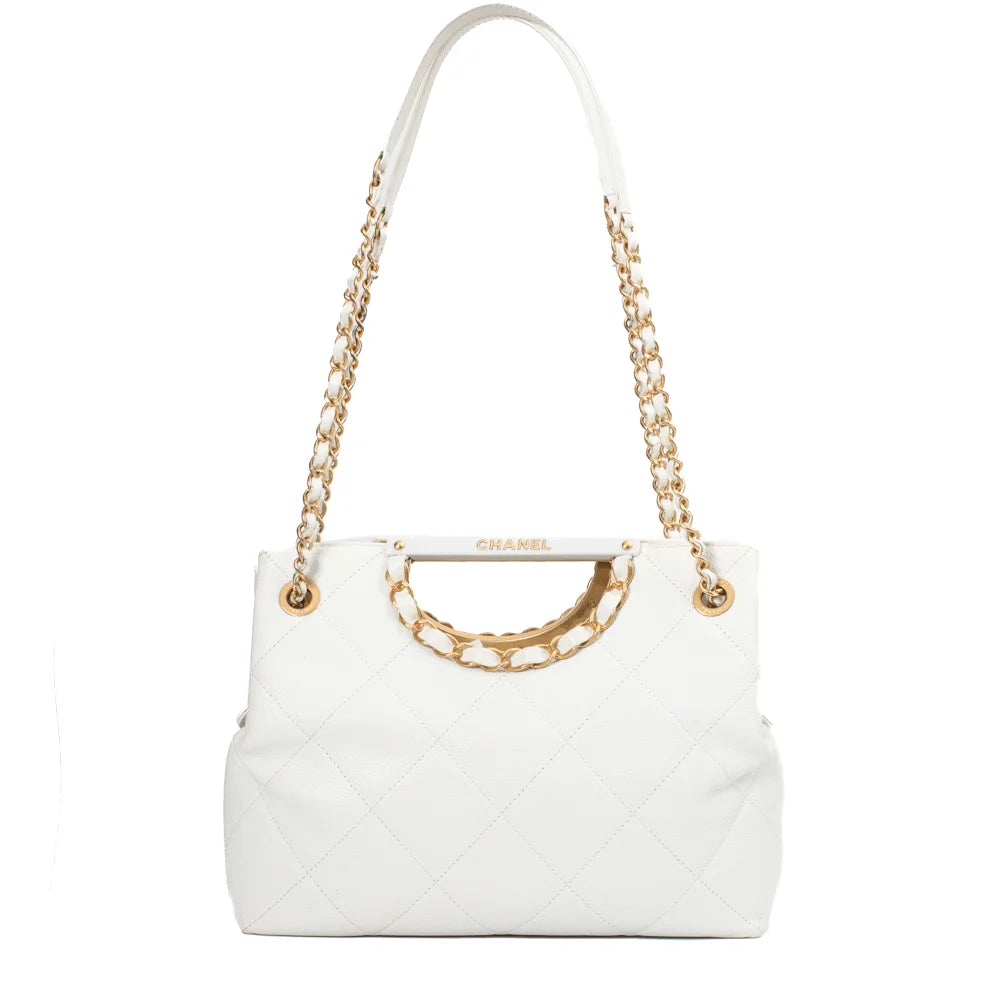 Chanel white leather Chain Tote bag Second Hand Used Vintega
