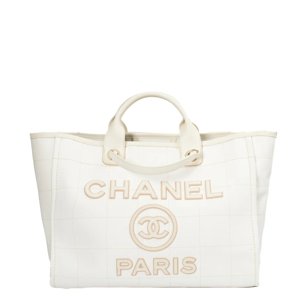 CHANEL Deauville PM Canvas Chain Tote Bag in Natural [ReSale]