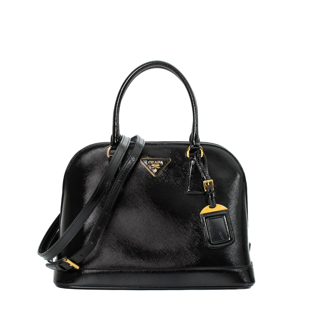PRADA Triangle Logo Padlock Saffiano Leather Handbag Boston bag Black –  VintageShop solo