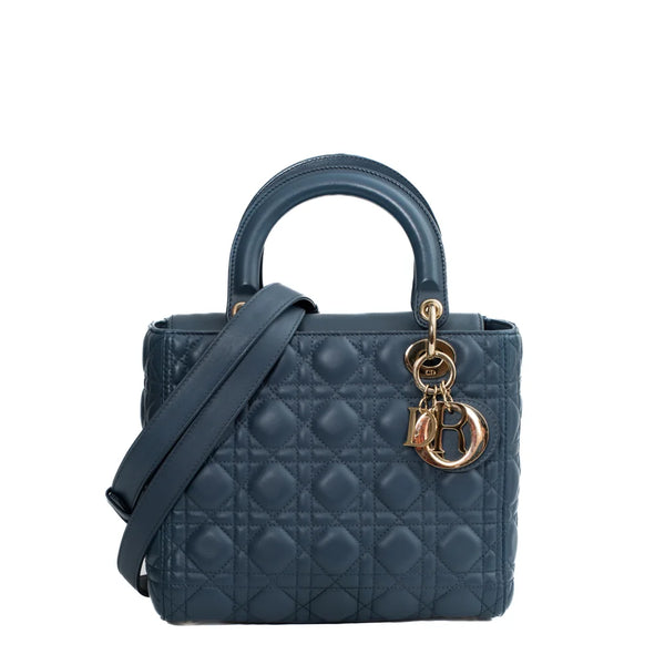 Lady Dior Medium bag in blue Dior leather Second Hand Used