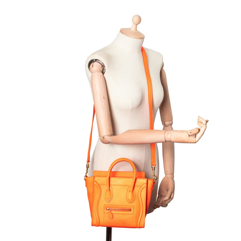 Celine Phantom Nano Luggage bag in orange leather Second Hand