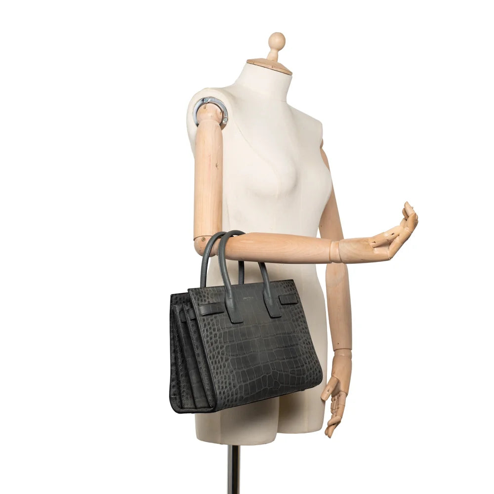 Baby Day Bag in gray embossed leather Saint Laurent Second Hand Used Vintega