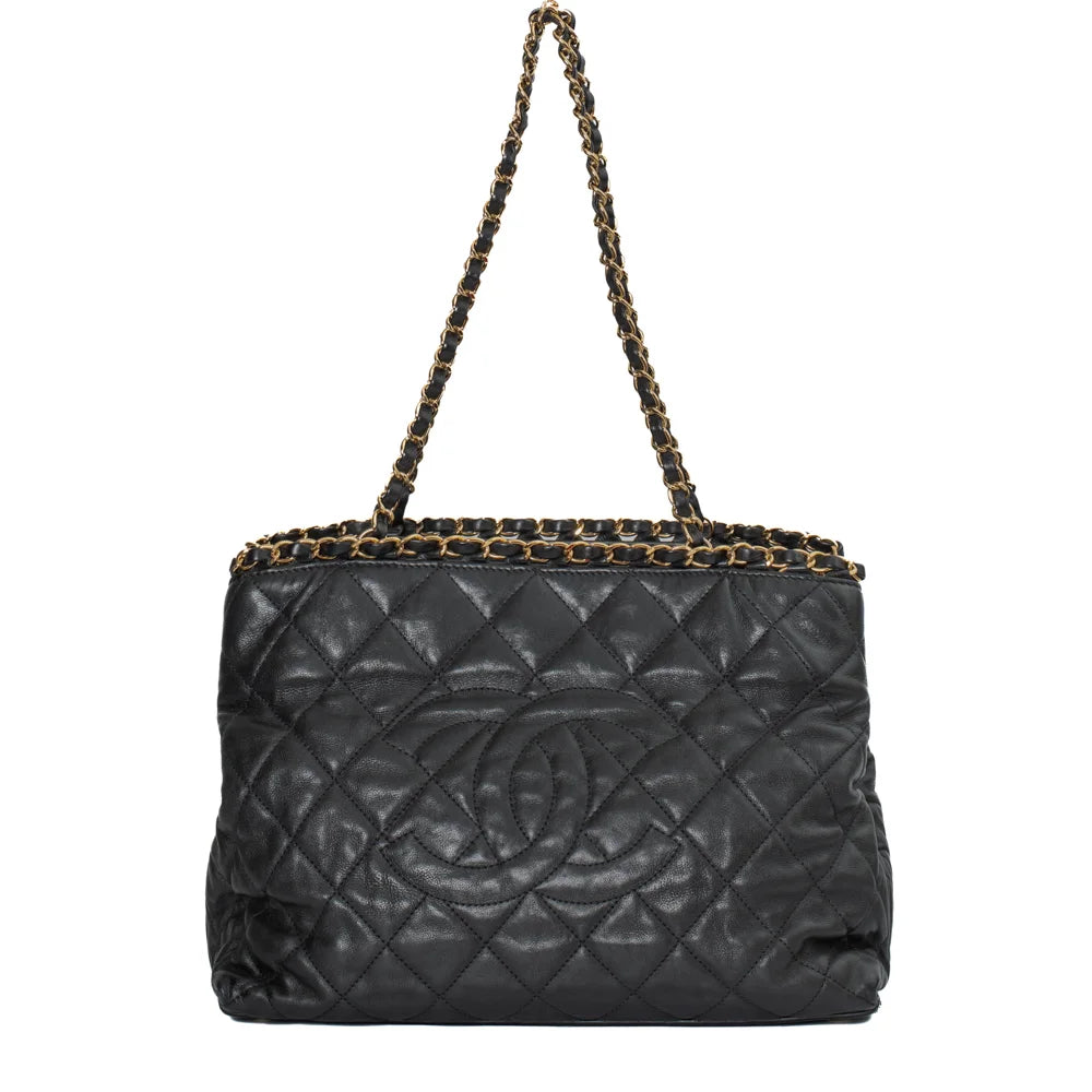 Chanel black leather Shopping Bag Second Hand Used Vintega