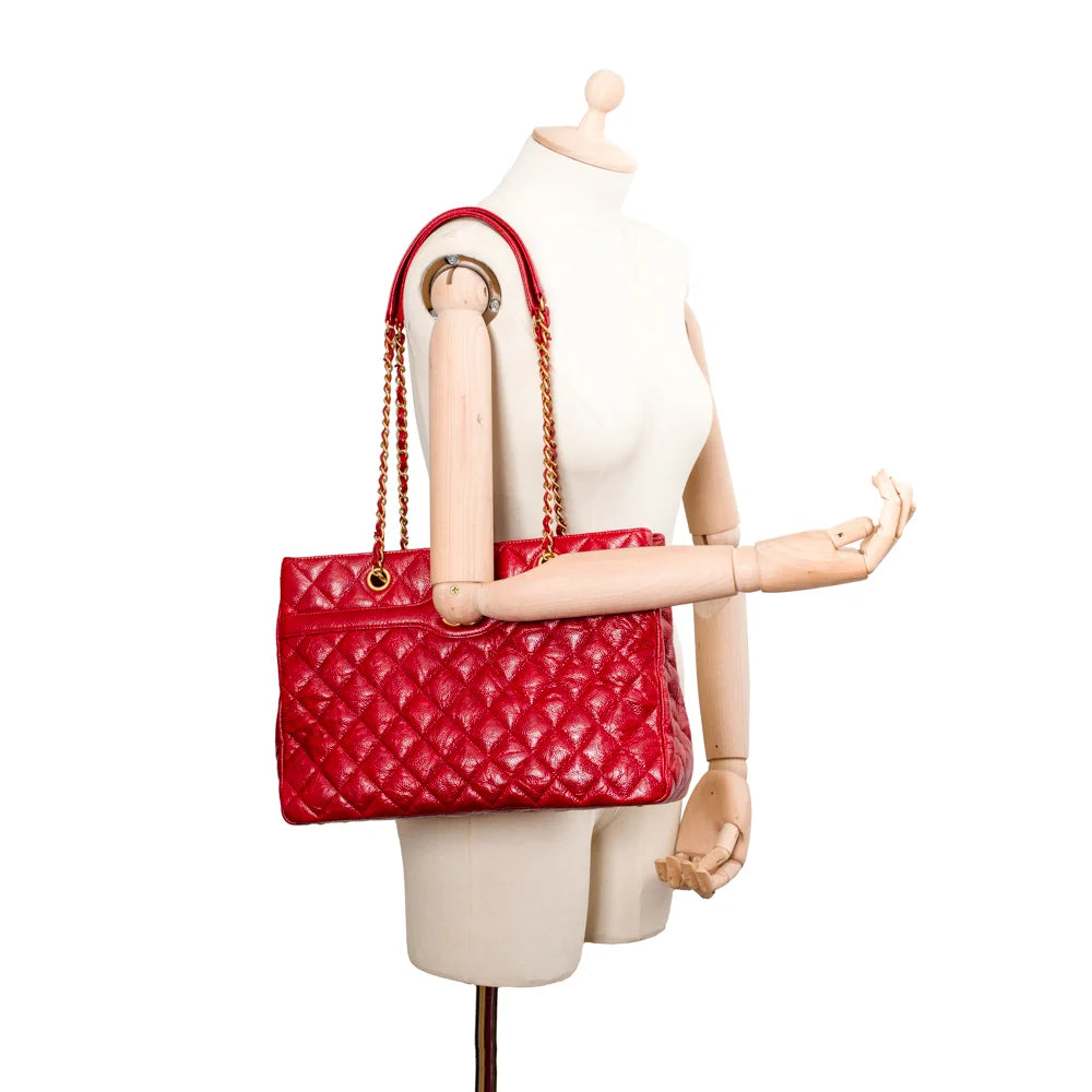 Red chanel sales tote bag