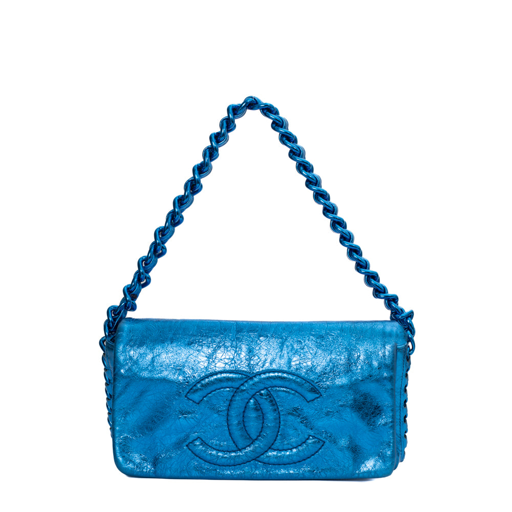 Chanel Vintage Single Flap bag in blue leather - Second Hand