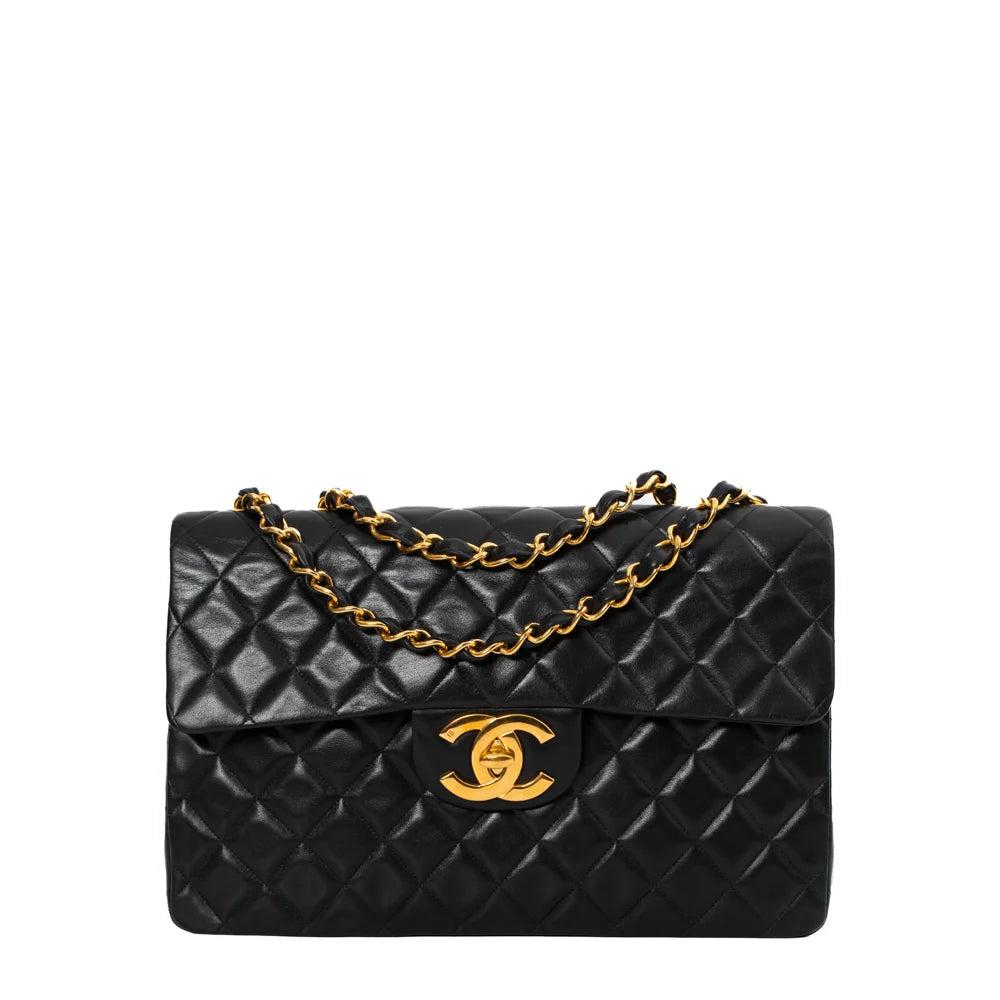 Chanel Vintage Single Flap bag in black leather - Second Hand