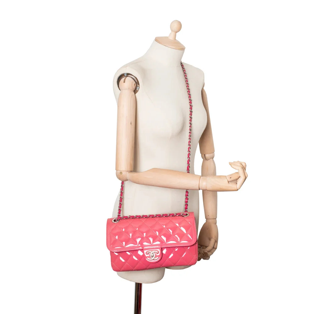 Chanel pink patent leather top bag