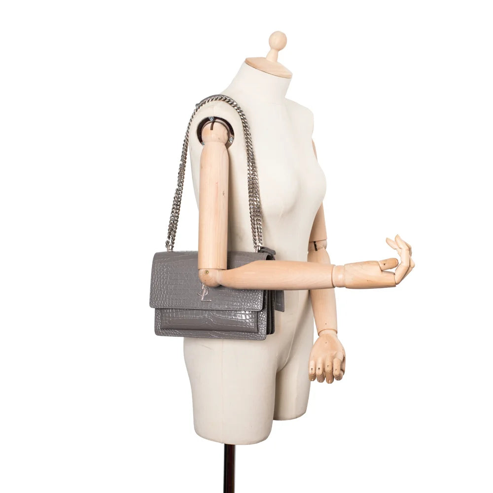 Sunset Medium bag in gray embossed leather Saint Laurent Second