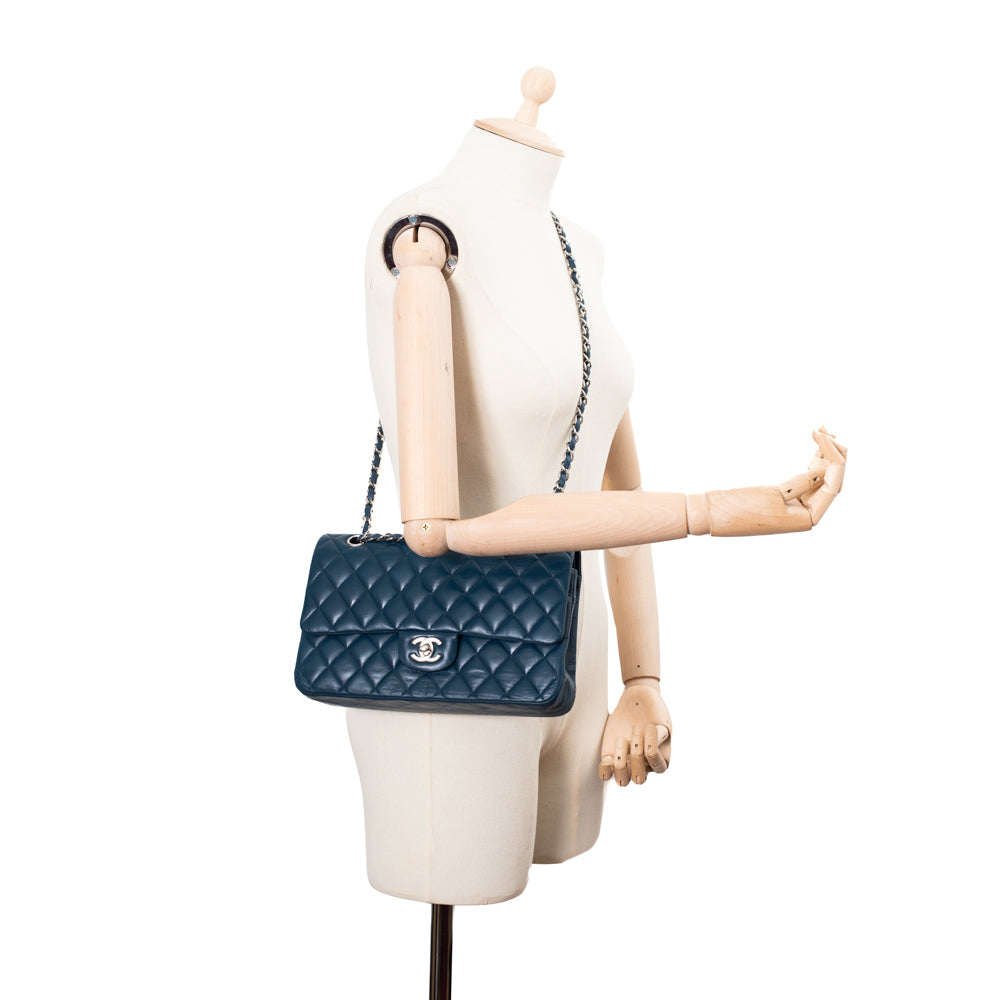 chanel purse blue leather