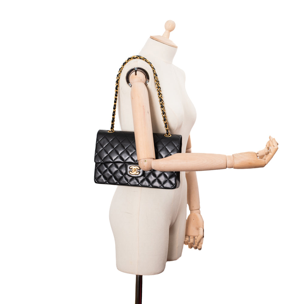 Chanel Mademoiselle Deca 30 Chain Shoulder Bag Black Lambskin