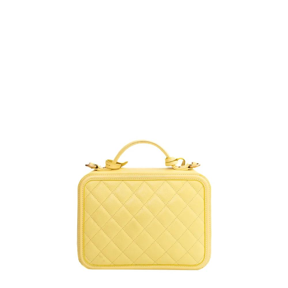 yellow leather vanity bag