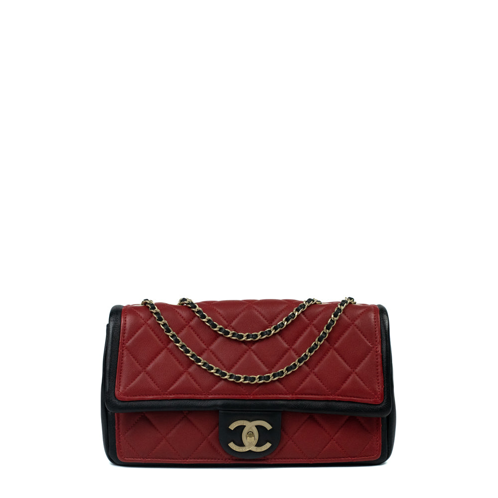 Chanel Classic Bicolor-Tasche aus rotem Leder - Gebraucht / Gebraucht –  Vintega