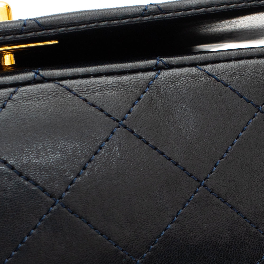Chanel Chocolate Bar Mademoiselle Flap Shoulder Bag Black Lambskin