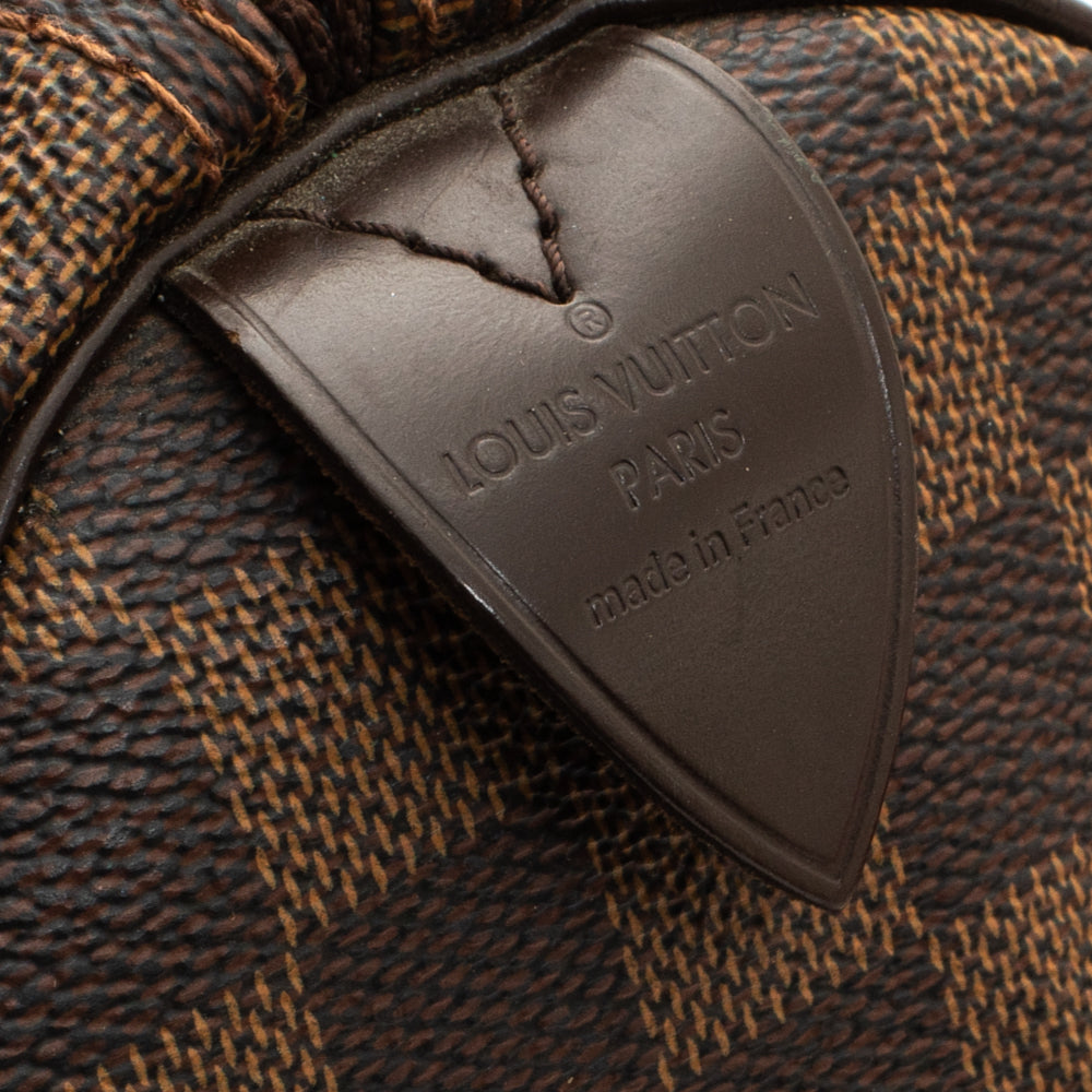 Sac à main Louis Vuitton Speedy 35 en toile damier ébène et cuir
