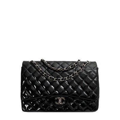 Chanel Vintage Black Quilted Black Patent Leather Mini Shoulder Bag