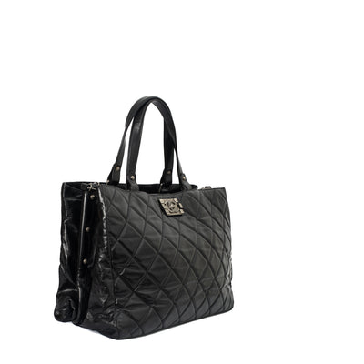 CHANEL Glazed Quilted Leather Reissue Shopper Bag Black Beige