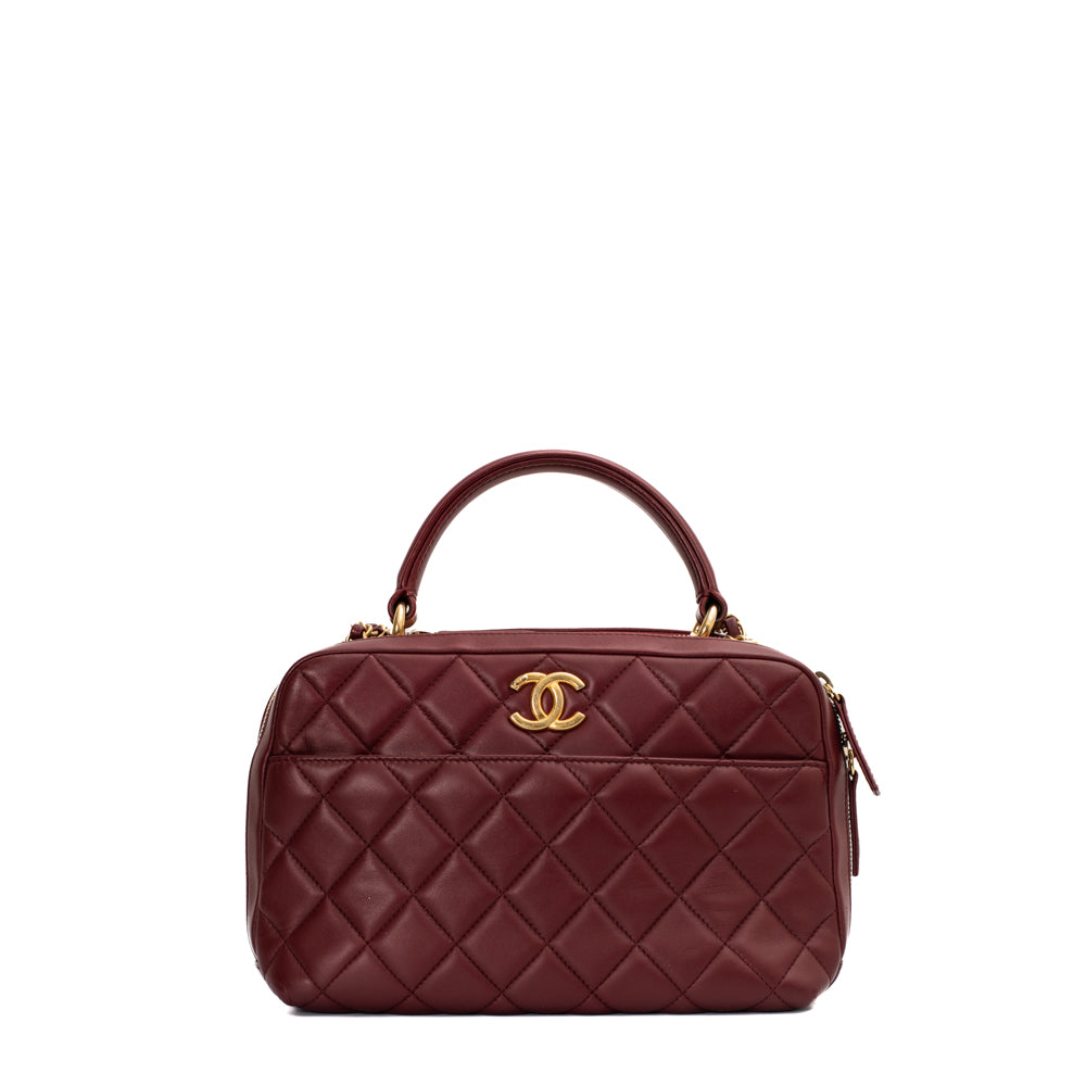 Chanel Red Quilted Lambskin CC Trendy Bowling Bag - Handbag | Pre-owned & Certified | used Second Hand | Unisex